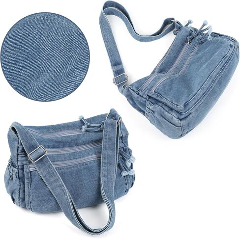 ALUSBELL Large Denim Tote Bag for Women Lightweight Denim Purses Jean Shoulder Bag Retro Crossbody Handbags in Saudi Arabia
