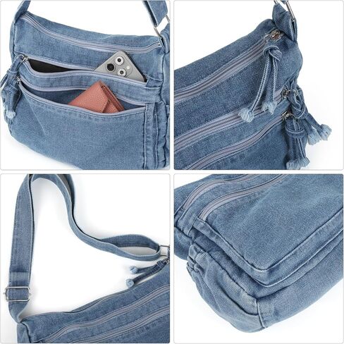 ALUSBELL Large Denim Tote Bag for Women Lightweight Denim Purses Jean Shoulder Bag Retro Crossbody Handbags in Saudi Arabia