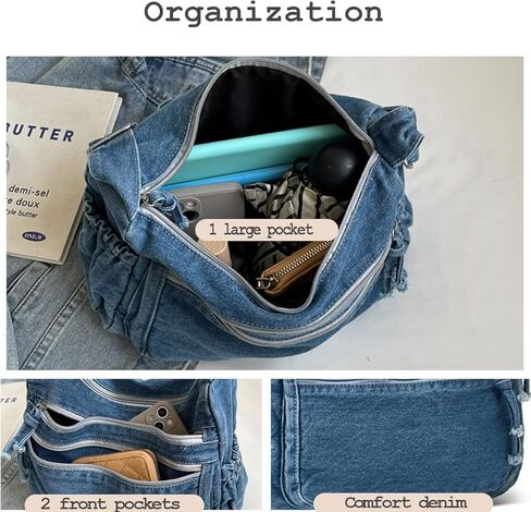 Denim Purses for Women Denim Crossbody Handbags Jean Casual Lightweight Shoulder Tote Purse in Kuwait