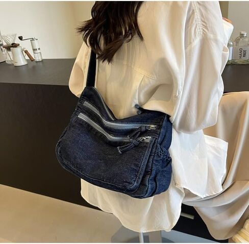 Denim Purses for Women Denim Crossbody Handbags Jean Casual Lightweight Shoulder Tote Purse in Kuwait