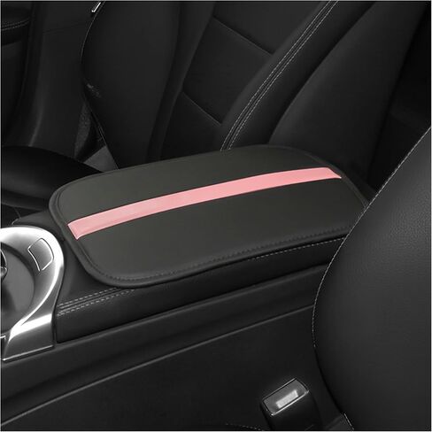 Car Center Console Cover,Leather Arm Rest Cover for Car Keep Scratches on Center Console,Striped Patchwork Middle Console Cover Car Accessories Interior for Most Vehicles (Black/Pink) in Kuwait