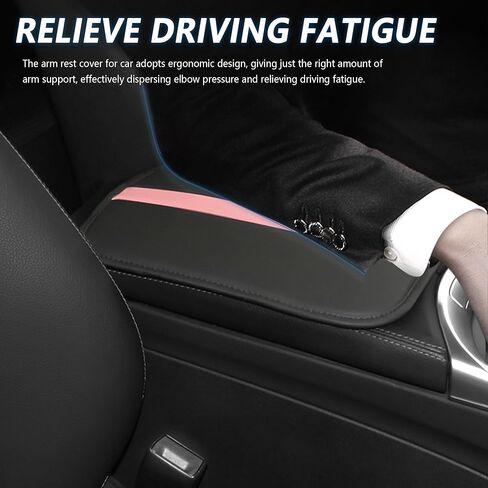 Car Center Console Cover,Leather Arm Rest Cover for Car Keep Scratches on Center Console,Striped Patchwork Middle Console Cover Car Accessories Interior for Most Vehicles (Black/Pink) in Kuwait