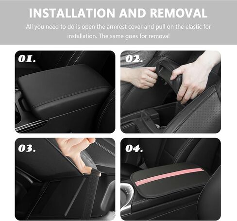 Car Center Console Cover,Leather Arm Rest Cover for Car Keep Scratches on Center Console,Striped Patchwork Middle Console Cover Car Accessories Interior for Most Vehicles (Black/Pink) in Kuwait