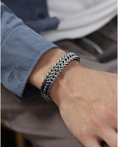 Double Flange Stainless Steel Chain Bracelet, Punk Rock Style, Men's Fashion Jewelry in Saudi Arabia