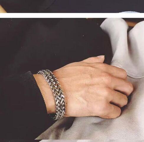 Double Flange Stainless Steel Chain Bracelet, Punk Rock Style, Men's Fashion Jewelry in Saudi Arabia