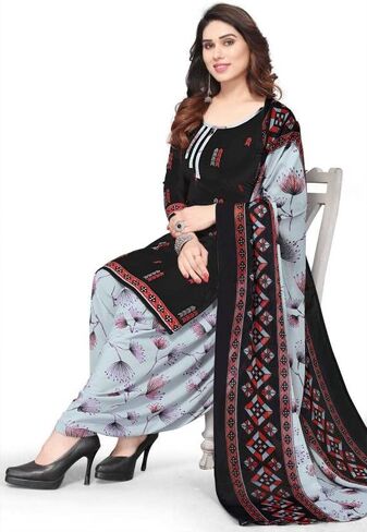Readymade Punjabi Salwar Suit of Crepe Fabric with Chiffon Dupatta for Women in Saudi Arabia