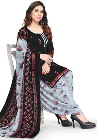 Readymade Punjabi Salwar Suit of Crepe Fabric with Chiffon Dupatta for Women in Saudi Arabia