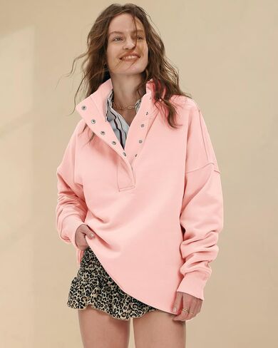 Women's Oversized Sweatshirts Casual Button Henley Neck Pullover Tops Fashion Outfits Clothes in Saudi Arabia