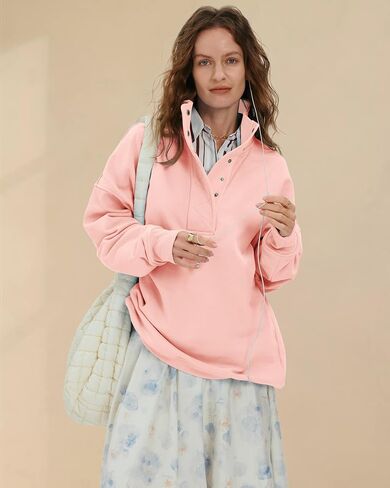 Women's Oversized Sweatshirts Casual Button Henley Neck Pullover Tops Fashion Outfits Clothes in Saudi Arabia