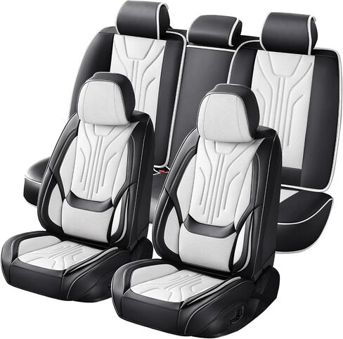 Car Seat Covers Full Set for Most Cars,Nappa Leather Car Seat Cover,Waterproof Non-Slip Edge Wrapping Car Seat Protector,Fit for Trucks, SUVs,Sedan (Black&White) (Fullset) in Kuwait