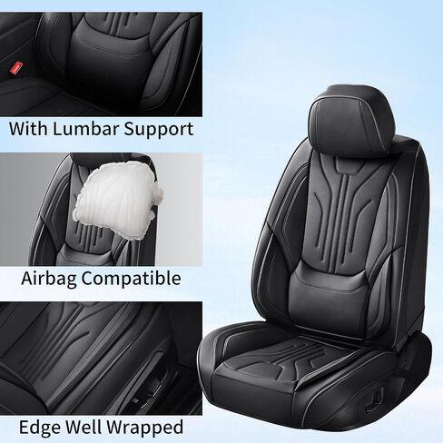 Car Seat Covers Full Set for Most Cars,Nappa Leather Car Seat Cover,Waterproof Non-Slip Edge Wrapping Car Seat Protector,Fit for Trucks, SUVs,Sedan (Black&White) (Fullset) in Kuwait