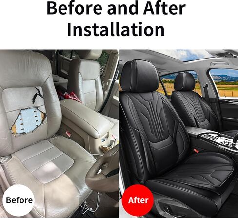 Car Seat Covers Full Set for Most Cars,Nappa Leather Car Seat Cover,Waterproof Non-Slip Edge Wrapping Car Seat Protector,Fit for Trucks, SUVs,Sedan (Black&White) (Fullset) in Kuwait