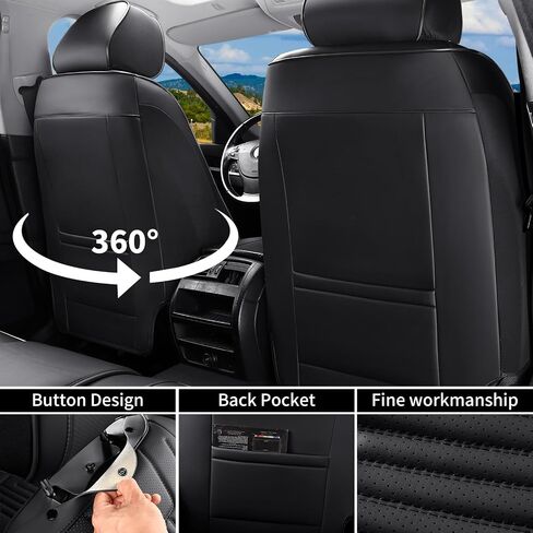 Car Seat Covers Full Set for Most Cars,Nappa Leather Car Seat Cover,Waterproof Non-Slip Edge Wrapping Car Seat Protector,Fit for Trucks, SUVs,Sedan (Black&White) (Fullset) in Kuwait