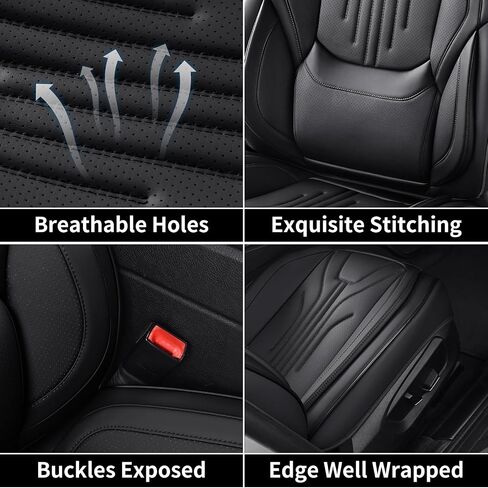 Car Seat Covers Full Set for Most Cars,Nappa Leather Car Seat Cover,Waterproof Non-Slip Edge Wrapping Car Seat Protector,Fit for Trucks, SUVs,Sedan (Black&White) (Fullset) in Kuwait