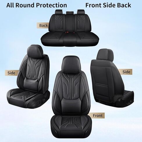 Car Seat Covers Full Set for Most Cars,Nappa Leather Car Seat Cover,Waterproof Non-Slip Edge Wrapping Car Seat Protector,Fit for Trucks, SUVs,Sedan (Black&White) (Fullset) in Kuwait