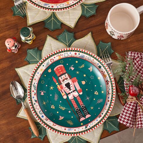 Bico Santa On The Way 11 inch Dinner Plates, Set of 4, for Pasta, Salad, Maincourse, Microwave & Dishwasher Safe in Kuwait