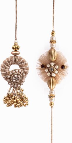 Drona Raksha Bandhan Rakhi & Lumba for Bhaiya and Bhabhi | Pack of 2 | Handcrafted White Stone & Stylish Lumba Design | Greeting Card and Box Packing with Cotton Potli Bag and Roli Chawal in Saudi Arabia