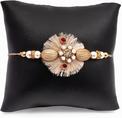 Drona Raksha Bandhan Rakhi & Lumba for Bhaiya and Bhabhi | Pack of 2 | Handcrafted White Stone & Stylish Lumba Design | Greeting Card and Box Packing with Cotton Potli Bag and Roli Chawal in Saudi Arabia