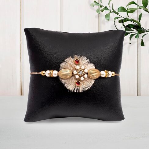 Drona Raksha Bandhan Rakhi & Lumba for Bhaiya and Bhabhi | Pack of 2 | Handcrafted White Stone & Stylish Lumba Design | Greeting Card and Box Packing with Cotton Potli Bag and Roli Chawal in Saudi Arabia