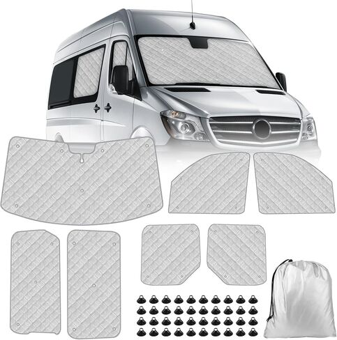 Sprinter Sun Shade 2006-2019 | تغطي نافذة شاحنة من 3 قطع مع العزل الحراري وحماية الأشعة فوق البنفسجية | ظلال نافذة السيارة (الزجاج الأمامي والأغطية الجانبية) in Kuwait