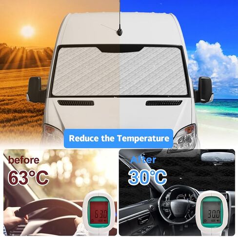 Sprinter Sun Shade 2006-2019 | تغطي نافذة شاحنة من 3 قطع مع العزل الحراري وحماية الأشعة فوق البنفسجية | ظلال نافذة السيارة (الزجاج الأمامي والأغطية الجانبية) in Kuwait