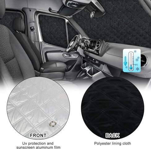 Sprinter Sun Shade 2006-2019 | تغطي نافذة شاحنة من 3 قطع مع العزل الحراري وحماية الأشعة فوق البنفسجية | ظلال نافذة السيارة (الزجاج الأمامي والأغطية الجانبية) in Kuwait