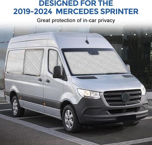 Sprinter Sun Shade 2006-2019 | تغطي نافذة شاحنة من 3 قطع مع العزل الحراري وحماية الأشعة فوق البنفسجية | ظلال نافذة السيارة (الزجاج الأمامي والأغطية الجانبية) in Kuwait