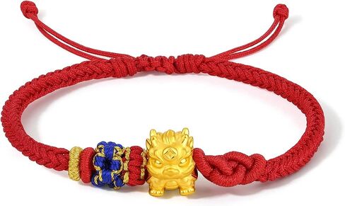 24K Solid Gold Bracelet for Women, Real Pure Gold Jewelry Dainty Fortune Pixiu Ball Dragon Turtle Adjustable Red Black Braided Bracelet for Men Girlfriend in Saudi Arabia