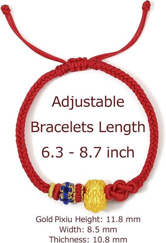 24K Solid Gold Bracelet for Women, Real Pure Gold Jewelry Dainty Fortune Pixiu Ball Dragon Turtle Adjustable Red Black Braided Bracelet for Men Girlfriend in Saudi Arabia