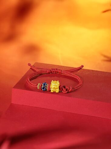 24K Solid Gold Bracelet for Women, Real Pure Gold Jewelry Dainty Fortune Pixiu Ball Dragon Turtle Adjustable Red Black Braided Bracelet for Men Girlfriend in Saudi Arabia