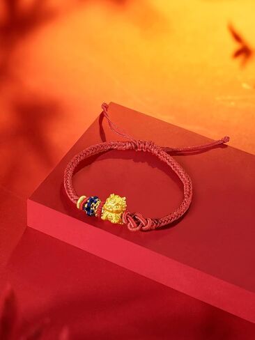 24K Solid Gold Bracelet for Women, Real Pure Gold Jewelry Dainty Fortune Pixiu Ball Dragon Turtle Adjustable Red Black Braided Bracelet for Men Girlfriend in Saudi Arabia