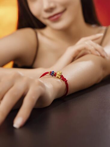 24K Solid Gold Bracelet for Women, Real Pure Gold Jewelry Dainty Fortune Pixiu Ball Dragon Turtle Adjustable Red Black Braided Bracelet for Men Girlfriend in Saudi Arabia
