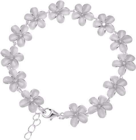 Arthur's Jewelry 925 sterling silver Hawaiian plumeria flower link bracelet cz 12mm 7" in Saudi Arabia