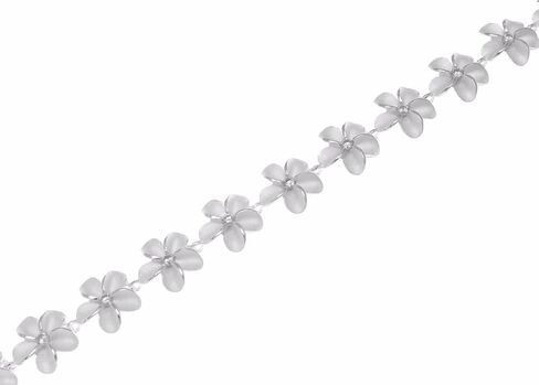 Arthur's Jewelry 925 sterling silver Hawaiian plumeria flower link bracelet cz 12mm 7" in Saudi Arabia