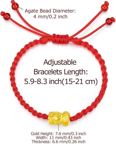 24K Solid Gold Bracelet for Women, Real Pure Gold Jewelry Dainty Fortune Pixiu Ball Dragon Turtle Adjustable Red Black Braided Bracelet for Men Girlfriend in Saudi Arabia