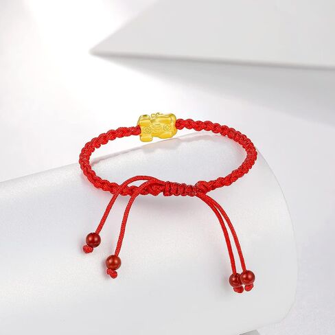 24K Solid Gold Bracelet for Women, Real Pure Gold Jewelry Dainty Fortune Pixiu Ball Dragon Turtle Adjustable Red Black Braided Bracelet for Men Girlfriend in Saudi Arabia