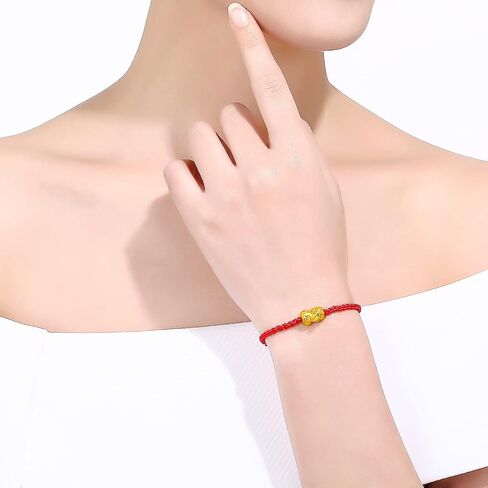 24K Solid Gold Bracelet for Women, Real Pure Gold Jewelry Dainty Fortune Pixiu Ball Dragon Turtle Adjustable Red Black Braided Bracelet for Men Girlfriend in Saudi Arabia