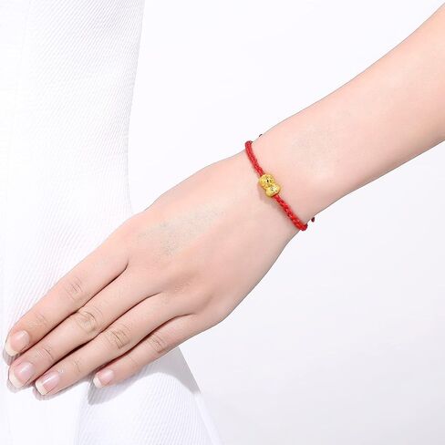 24K Solid Gold Bracelet for Women, Real Pure Gold Jewelry Dainty Fortune Pixiu Ball Dragon Turtle Adjustable Red Black Braided Bracelet for Men Girlfriend in Saudi Arabia