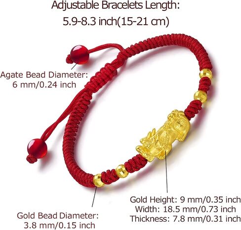 24K Solid Gold Bracelet for Women, Real Pure Gold Jewelry Dainty Fortune Pixiu Ball Dragon Turtle Adjustable Red Black Braided Bracelet for Men Girlfriend in Saudi Arabia