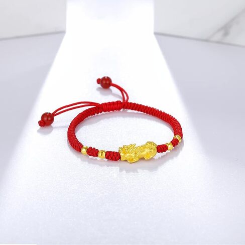 24K Solid Gold Bracelet for Women, Real Pure Gold Jewelry Dainty Fortune Pixiu Ball Dragon Turtle Adjustable Red Black Braided Bracelet for Men Girlfriend in Saudi Arabia