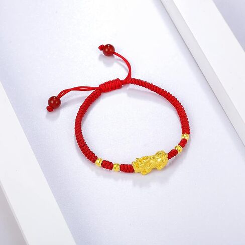 24K Solid Gold Bracelet for Women, Real Pure Gold Jewelry Dainty Fortune Pixiu Ball Dragon Turtle Adjustable Red Black Braided Bracelet for Men Girlfriend in Saudi Arabia