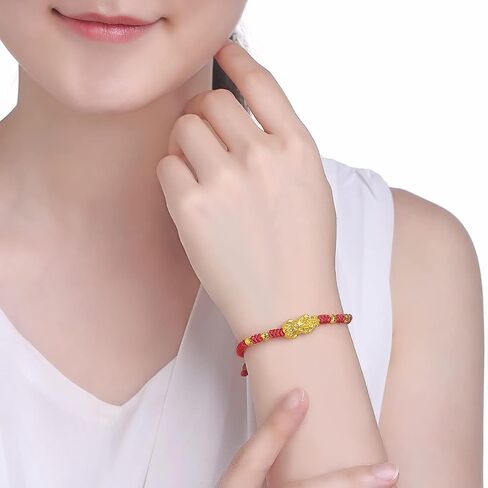 24K Solid Gold Bracelet for Women, Real Pure Gold Jewelry Dainty Fortune Pixiu Ball Dragon Turtle Adjustable Red Black Braided Bracelet for Men Girlfriend in Saudi Arabia