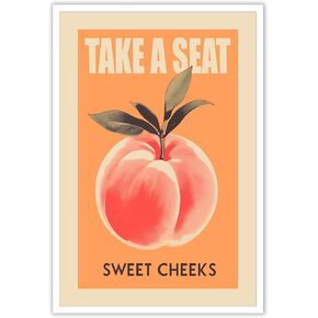 Funny Pink Peach Wall Art Vintage Take A Seat Sweet Cheeks Canvas Posters Delicious Food Fruits Prints Painting For Minimalist Preppy Bathroom Bedroom Dorm Wall Decor 12x16in Unframed in Saudi Arabia