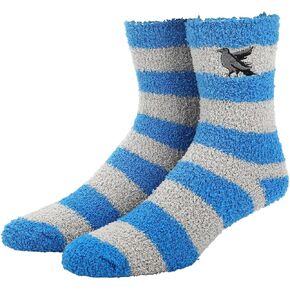 Harry Potter Ravenclaw Raven Mascot Adult Blue & Gray Striped Chenille Crew Socks in Saudi Arabia