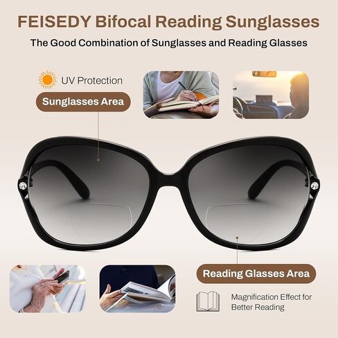 Feisedy Fashion Bifocal - نظارة شمسية للقارئ ، فراشة ، نظارات قراءة الضوء الأزرق - UV400 B0286 in Saudi Arabia