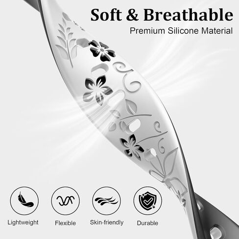 Flower Engraved Slim Silicone Watch Bands Compatible with Garmin Vivoactive 6 /Vivoactive 5/3/3 Music, 20mm Thin Sport Soft Strap for Garmin Venu 2 Plus/Venu Sq/Forerunner 165/55/245 in Saudi Arabia