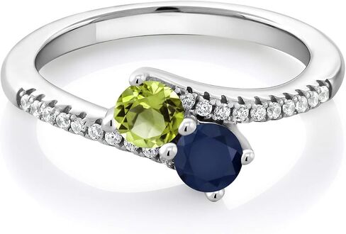 GEM Stone King Bypass Bypass for Women in 925 Sterling Silver | 4mm مستديرة الأحجار الكريمة الحجر و peridot الأخضر | كروس الذكرى السنوية خطبة الوعد بوعد الوعد | الأحجام 5 ، 6 ، 7 ، 8 ، 9 in Kuwait