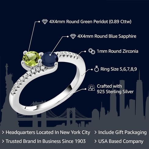 GEM Stone King Bypass Bypass for Women in 925 Sterling Silver | 4mm مستديرة الأحجار الكريمة الحجر و peridot الأخضر | كروس الذكرى السنوية خطبة الوعد بوعد الوعد | الأحجام 5 ، 6 ، 7 ، 8 ، 9 in Kuwait