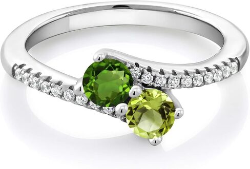 GEM Stone King Bypass Bypass for Women in 925 Sterling Silver | 4mm مستديرة الأحجار الكريمة الحجر و peridot الأخضر | كروس الذكرى السنوية خطبة الوعد بوعد الوعد | الأحجام 5 ، 6 ، 7 ، 8 ، 9 in Kuwait