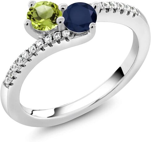 GEM Stone King Bypass Bypass for Women in 925 Sterling Silver | 4mm مستديرة الأحجار الكريمة الحجر و peridot الأخضر | كروس الذكرى السنوية خطبة الوعد بوعد الوعد | الأحجام 5 ، 6 ، 7 ، 8 ، 9 in Kuwait